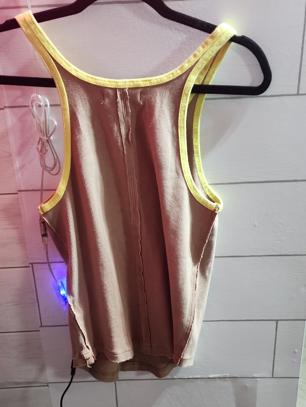 NWT Free People We The Free Brown Ribbed Tank with Yellow Trim - Picture 4 of 4